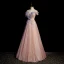 Charmant Dunkel Rosa Glanz Pailletten Ballkleider 2022 A Linie Off Shoulder Applikationen Kurze Ärmel Rückenfreies Lange Ball Festliche Kleider