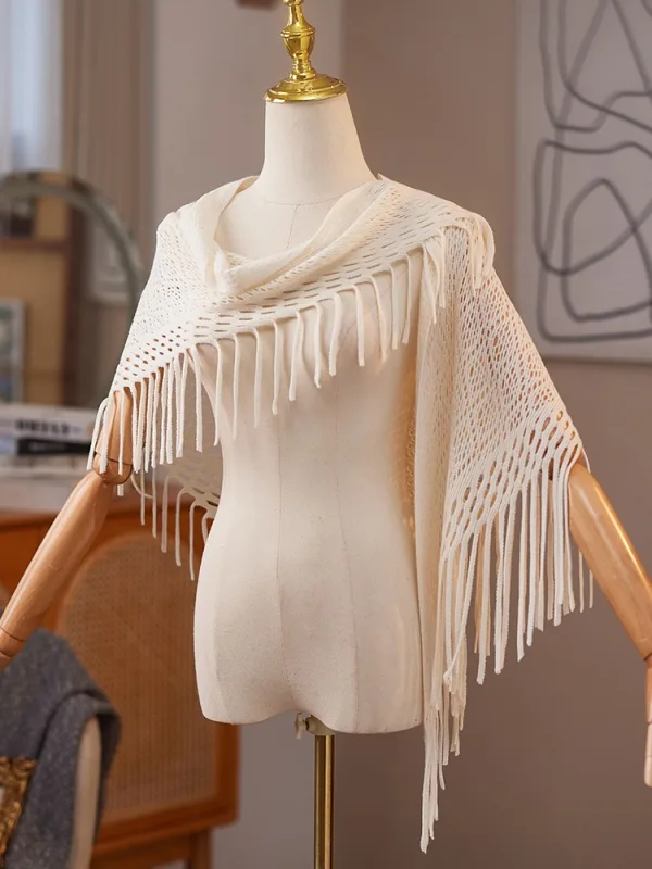 Vintage / Retro Beige Knitting Tassel Prom shawl 2025