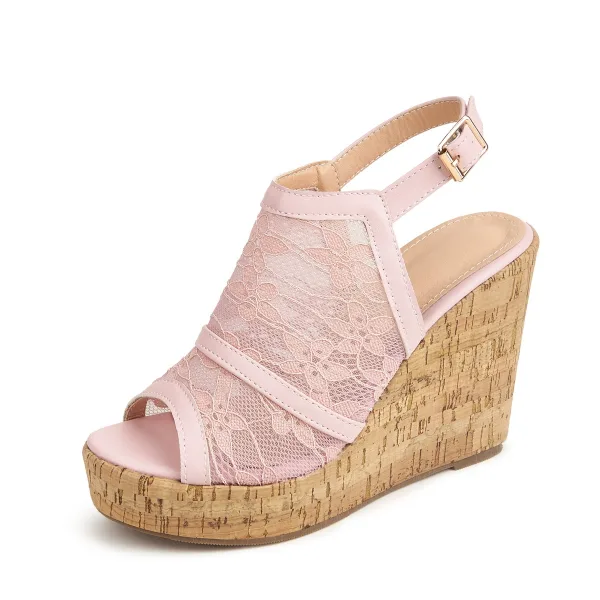 Roman Yellow Street Wear Summer Lace Womens Sandals 2022 Waterproof 10 cm Wedges Open / Peep Toe Sandals High Heels
