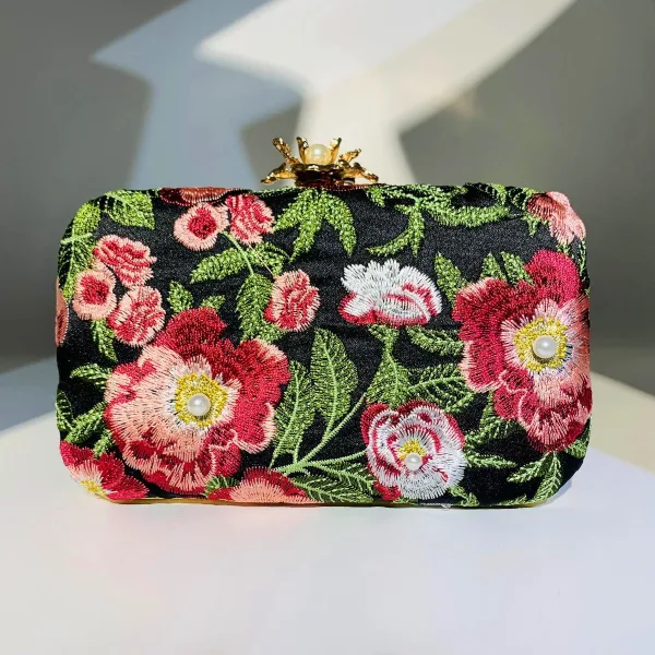 Chic / Beautiful Navy Blue Pearl Lace Flower Outdoor / Garden Clutch Bags 2023