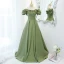 Vintage / Retro Solid Color Satin Green Ruffle Prom Dresses 2021 A-Line / Princess Off-The-Shoulder Crossed Straps Floor-Length / Long Formal Dresses
