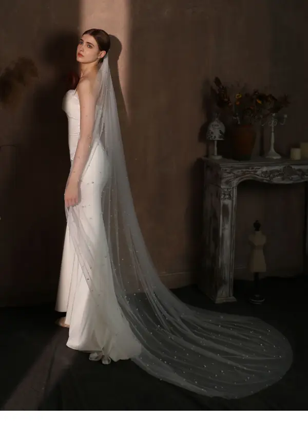 Elegant White Pearl Wedding Veils 2025 2 m Tulle