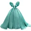 High-end Mint Green Prom Dresses 2022 Ball Gown Scoop Neck Puffy Short Sleeve Backless Chapel Train Formal Dresses