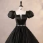 Elegant Burgundy Satin Prom Dresses 2023 Ball Gown Square Neckline Puffy Short Sleeve Backless Rhinestone Sash Floor-Length / Long Prom Formal Dresses