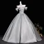 Classy Silver Satin Prom Dresses 2026 Ball Gown Off-The-Shoulder Short Sleeve Backless Floor-Length / Long Formal Dresses