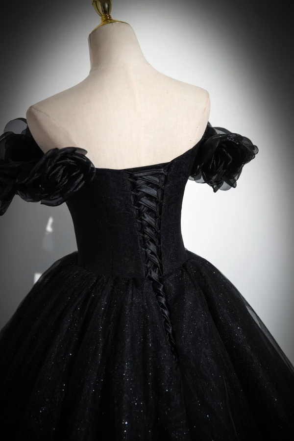 Charmant Schwarz Pailletten Ballkleider 2023 Ballkleid Off Shoulder Ärmellos Rückenfreies Lange Ball Festliche Kleider