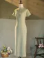 Chinese style Sage Green Split Front Floor-Length / Long Cheongsam 2024 Trumpet / Mermaid High Neck Short Sleeve Prom