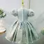 Modern / Fashion Mint Green Pearl Sequins Lace Flower Birthday Flower Girl Dresses 2022 Ball Gown Puffy Short Sleeve Scoop Neck Floor-Length / Long Flower Girl Dresses