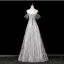 Charmant Glitzernden Silber Strass Pailletten Ballkleider 2025 A Linie Off Shoulder Kurze Ärmel Rückenfreies Lange Festliche Kleider