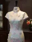 Vintage Silber Drucken Gespaltete Front Wadenlang Cheongsam 2026 Meerjungfrau Stehkragen Ärmel