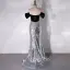 Sexy Schwarz Pailletten Abendkleider 2024 Ballkleid Off Shoulder Kurze Ärmel Rückenfreies Sweep / Pinsel Zug Abend Festliche Kleider