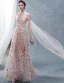 Chic / Beautiful Blushing Pink Floral Prom Dresses 2025 A-Line / Princess Halter Sleeveless Backless Floor-Length / Long Formal Dresses