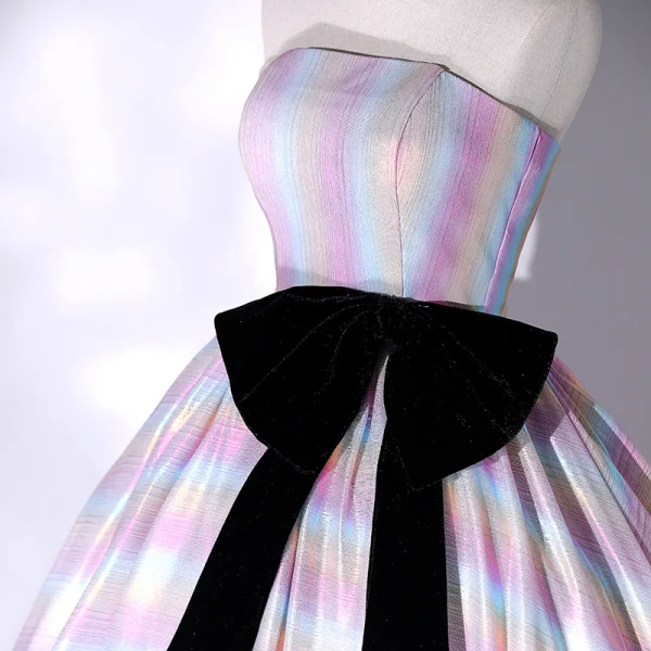 Fashion Multi-Colors Satin Prom Dresses 2022 Ball Gown Strapless Bow Sleeveless Backless Floor-Length / Long Formal Dresses