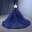 Vintage / Originale Haut de Gamme Bleu Marine Perlage Fait main Perle Paillettes Robe De Bal 2023 Robe Boule Col Haut Sans Manches Dos Nu Chapel Train Promo Robe De Ceremonie