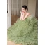Charming Sage Green Cascading Ruffles Evening Dresses 2023 Ball Gown Strapless Tassel Sleeveless Backless Sweep Train Evening Party Formal Dresses