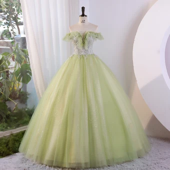 Moderne Mode Vert Cendré Paillettes Robe De Bal 2023 Robe Boule De L Épaule Sans Manches Dos Nu Longue Promo Robe De Ceremonie