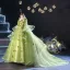 Flower Fairy Sage Green Appliques Birthday Flower Girl Dresses 2024 Ball Gown V-Neck Bell sleeves Floor-Length / Long