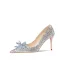 Sparkly Silver Crystal Sequins Wedding Shoes 2022 Leather 8 cm Stiletto Heels Pointed Toe Wedding Pumps High Heels