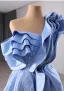 Haut de Gamme Mode Bleu Ciel Perlage Paillettes Robe De Bal 2024 Princesse Une épaule Sans Manches Dos Nu Train De Balayage Promo Robe De Ceremonie