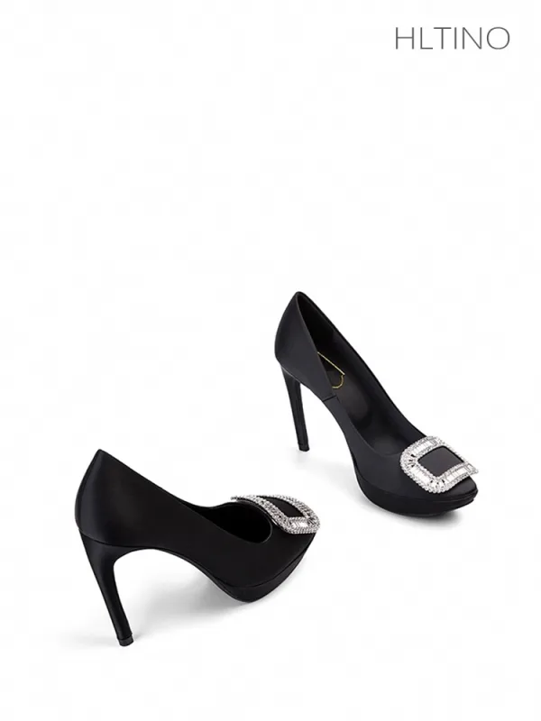 Mooie / Prachtige Zwarte Rhinestone Gala Pumps 2025 10 cm Naaldhakken / Stiletto Spitse Neus Pumps Hoge Hakken