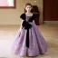 Chic / Beautiful Lavender Bow Ruffle Birthday Flower Girl Dresses 2025 Ball Gown Scoop Neck Short Sleeve Backless Floor-Length / Long