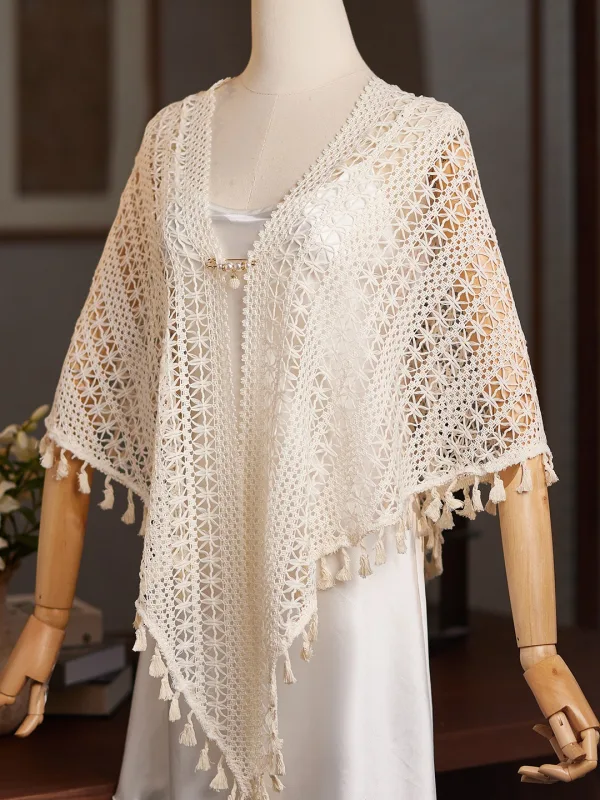 Vintage / Retro Beige Lace Tassel shawl 2025