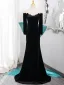 Élégant Noire Robe De Bal 2024 Trompette / Sirène De l'épaule 3/4 Manches Dos Nu Noeud Train De Balayage Promo Robe De Ceremonie