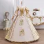 Vintage / Retro Medieval Gold Printing Bow Lace Flower Prom Dresses 2025 Ball Gown Square Neckline Bell sleeves Floor-Length / Long Formal Dresses