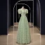 Chic / Beautiful Sage Green Floral Outdoor / Garden Prom Dresses 2023 A-Line / Princess Scoop Neck Short Sleeve Backless Floor-Length / Long Prom Formal Dresses