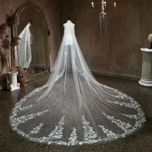 Luxury Gorgeous White Lace Flower 3 5 M Chapel Train Wedding Veils 2025