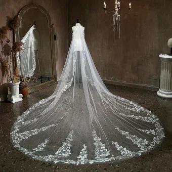 Luxury Gorgeous White Lace Flower 3 5 M Chapel Train Wedding Veils 2025