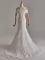 Elegant White Pearl Lace Flower Wedding Dresses 2025 Trumpet / Mermaid Off-The-Shoulder Sleeveless Backless Sweep Train Wedding