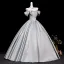 Classy Silver Satin Prom Dresses 2026 Ball Gown Off-The-Shoulder Short Sleeve Backless Floor-Length / Long Formal Dresses