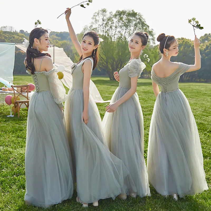 Modest Simple Mint Green Bow Bridesmaid Dresses 2022 A-Line Princess Short Sleeve Long Modest Simple Mint Green Bow Bridesmaid Dresses 2022 A-Line Princess Short Sleeve Long