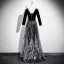 Chic / Beautiful Black Sequins Prom Dresses 2025 A-Line / Princess V-Neck Long Sleeve Backless Floor-Length / Long Prom Formal Dresses