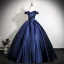 Vintage / Retro Navy Blue Prom Dresses 2025 Ball Gown Off-The-Shoulder Sleeveless Backless Floor-Length / Long Formal Dresses