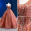 High End Orange Perlenstickerei Pailletten Ballkleider 2022 Ballkleid V-Ausschnitt Ärmellos Rückenfreies Sweep / Pinsel Zug Ball Festliche Kleider