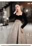 Chic / Beautiful Black Suede Prom Dresses 2022 A-Line / Princess Square Neckline Rhinestone Long Sleeve Floor-Length / Long Formal Dresses
