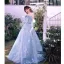 Flower Fairy Sky Blue Appliques Organza Prom Dresses 2023 A-Line / Princess Off-The-Shoulder Sleeveless Backless Floor-Length / Long Prom Formal Dresses