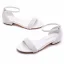 Modest / Simple White Satin Pearl Ankle Strap Flat Wedding Shoes 2024 Pointed Toe Wedding Sandals