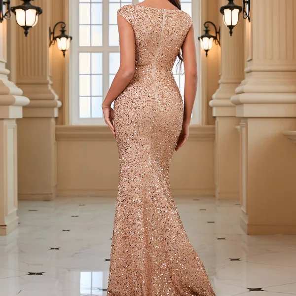 Sparkly Dark Green Sequins Evening Dresses 2022 Trumpet / Mermaid Square Neckline Sleeveless Floor-Length / Long Evening Party Formal Dresses