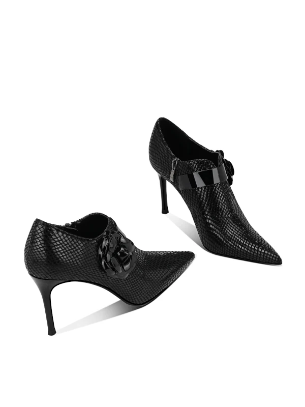Fashion Black Leather Street Wear Ankle Womens Boots 2024 10 cm Stiletto Heels Pointed Toe Boots