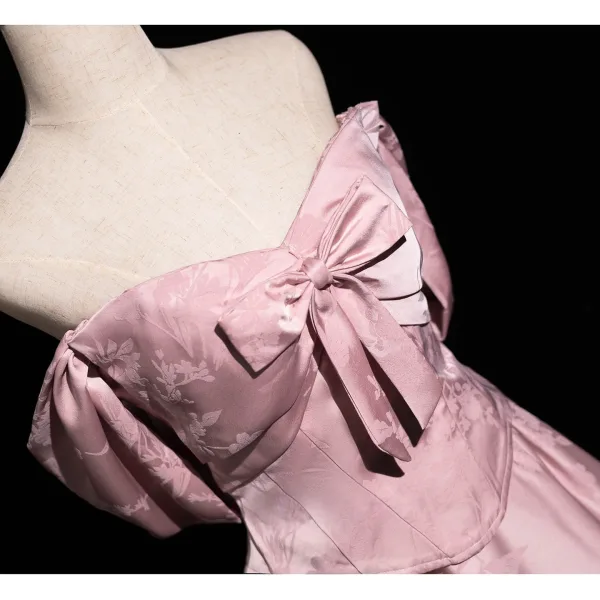 Vintage / Originale Rougissant Rose Noeud Robe De Bal 2026 Princesse Bustier Sans Manches Dos Nu Train De Balayage Promo Robe De Ceremonie