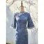 Vintage / Retro Chinese style Sky Blue Lace Flower Summer Street Wear Cheongsam 2024 Trumpet / Mermaid High Neck 1/2 Sleeves Tea-length