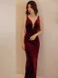 Sexy Burgundy Velvet Evening Dresses 2025 Trumpet / Mermaid V-Neck Sleeveless Backless Floor-Length / Long Evening Party Formal Dresses