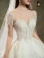 High-end Ivory Beading Pearl Rhinestone Sequins Wedding Dresses 2022 Ball Gown Scoop Neck Short Sleeve Backless Royal Train Wedding