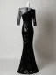 Sparkly Black Sequins Rhinestone Evening Dresses 2026 Trumpet / Mermaid Scoop Neck 3/4 Sleeve Floor-Length / Long Formal Dresses