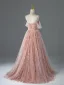 Elegante Rosa Pailletten Ballkleider 2026 Ballkleid Bandeau Ärmellos Rückenfreies Sweep / Pinsel Zug Festliche Kleider