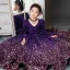 Sparkly Purple Sequins Birthday Flower Girl Dresses 2024 Ball Gown V-Neck Long Sleeve Floor-Length / Long