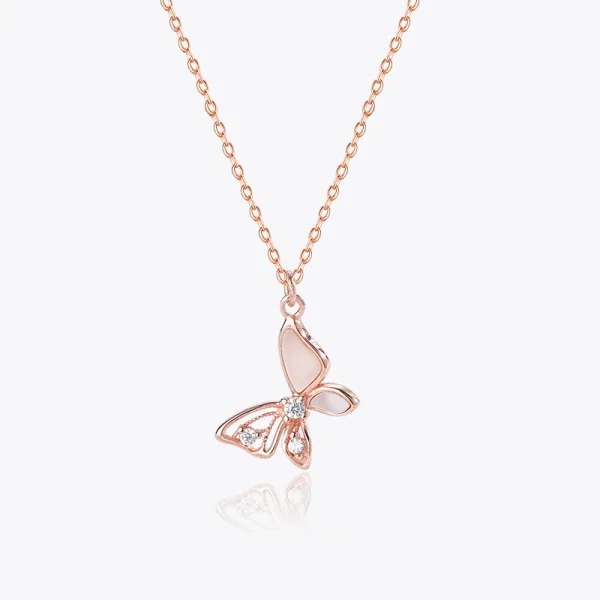 Mote Sterling Sølv Rose Gull Rhinestone Sommerfugl Halskjeder Tilbehør 2023
